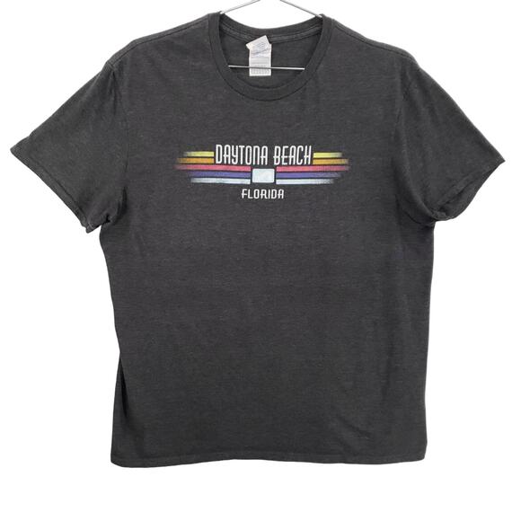 Daytona Beach T Shirt Mens Large Gray Florida Striped Color Graphic Crew Neck - Picture 1 of 5